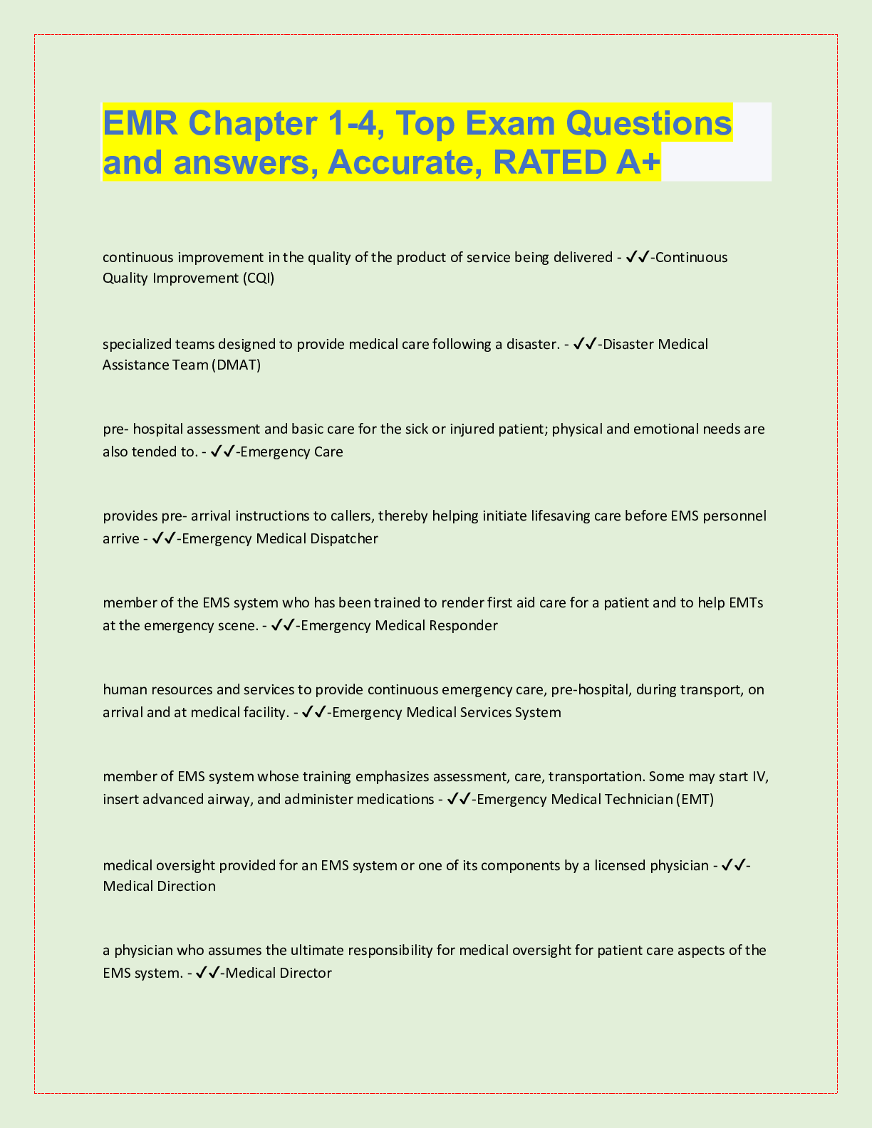 Preview image for EMR Chapter 1-4, Top Exam Questions  and answers, Accurate, RATED A+